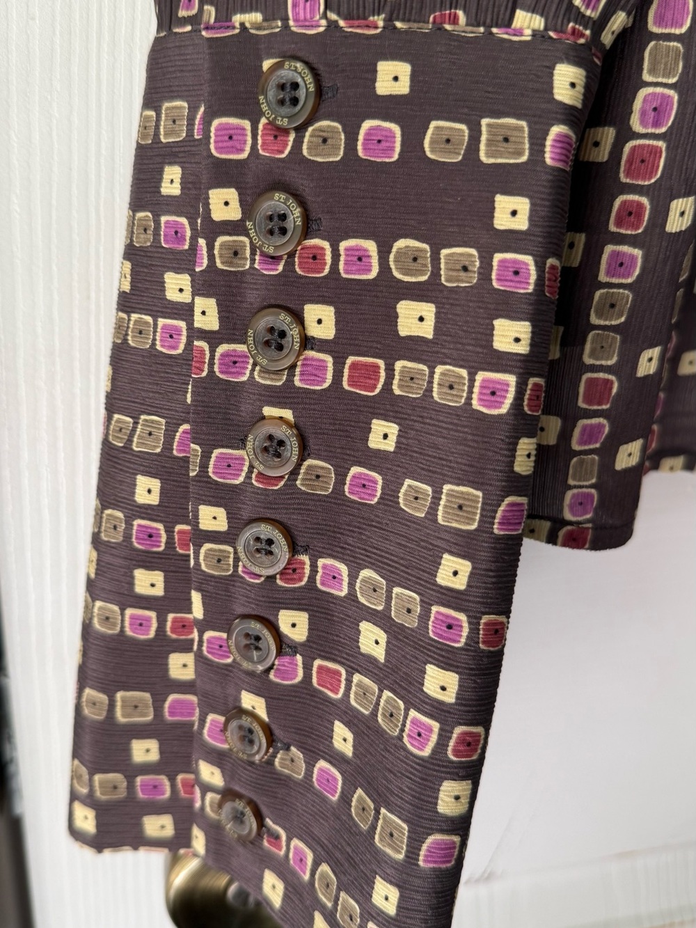 Vintage SILK St. John Sport Geometric Multi Square Long Sleeve Large quiet lux - Picture 5 of 10